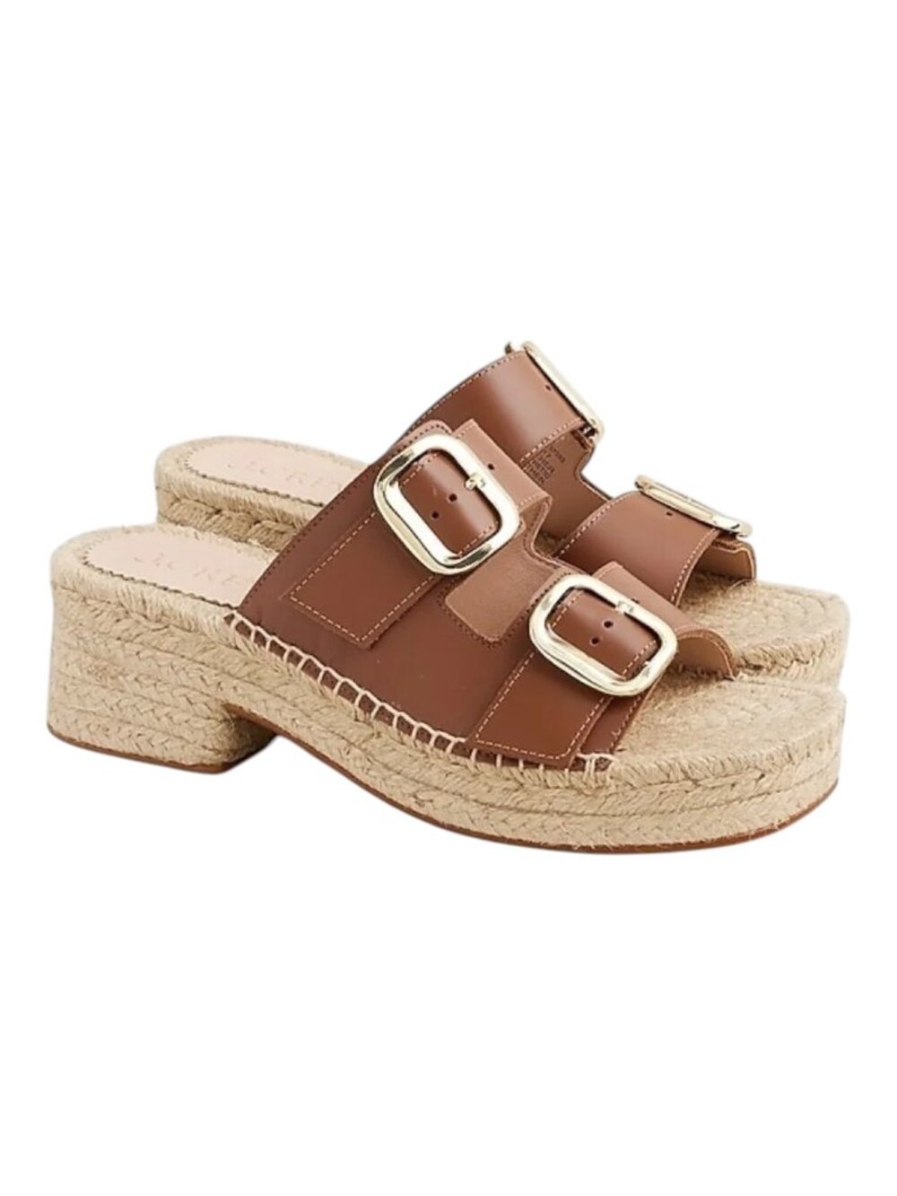 BNWT J. Crew Brown Double-Buckle Espadrille Sandal Slides size 6